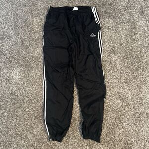Vintage 90s Adidas Men's Black Baggy Track Pants L Regular Nylon Drawstring